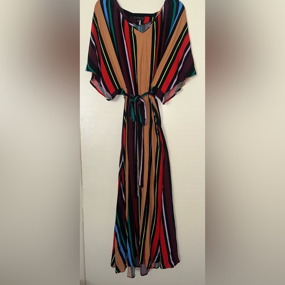 Eloquii Red and Black Wrap Tie Front Maxi Dress